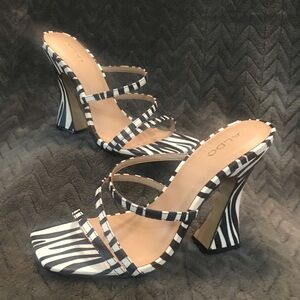 ALDO Zebra-Print Strappy High Heel Sandals in Black & White